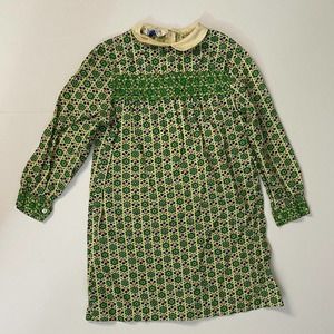 VINTAGE Sears Roebuck Made USA Perma Press Green Yellow Collared Girls Dress